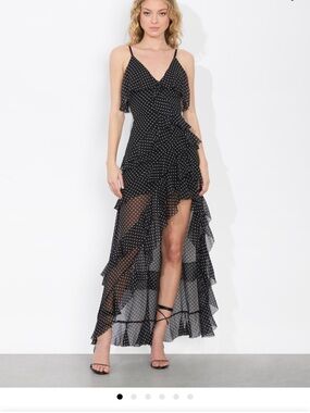 Alice + Olivia Black Polka Dot Ruffle High-Low Maxi Dress